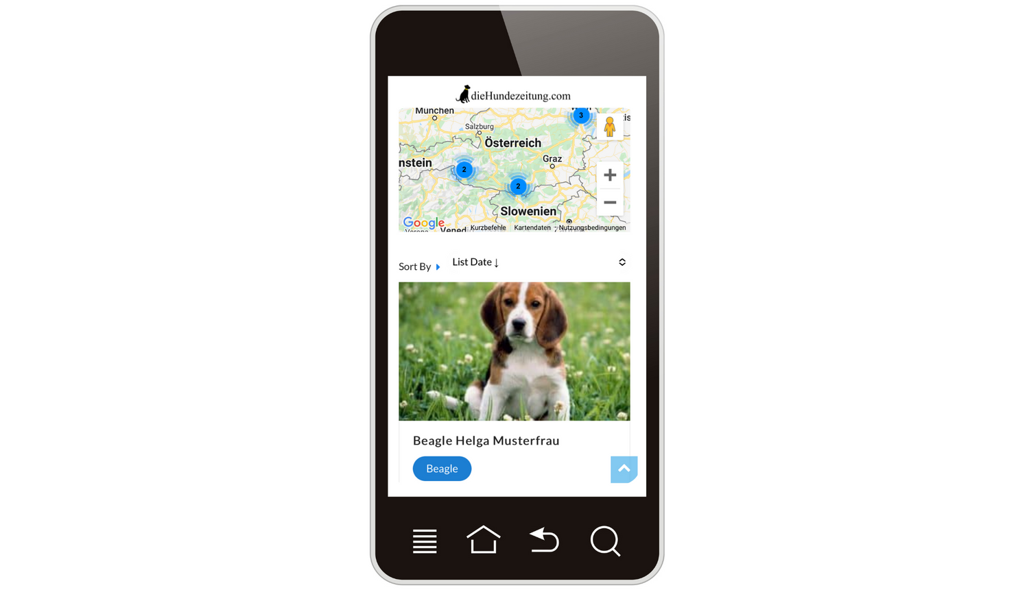 Züchterverzeichnis, mobile Suche